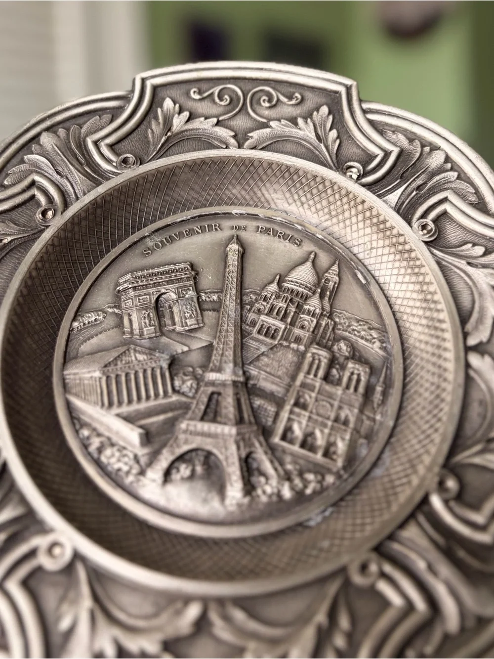 Vintage Ornate Intricately Detailed Paris Souvenir Metal Plate 8in